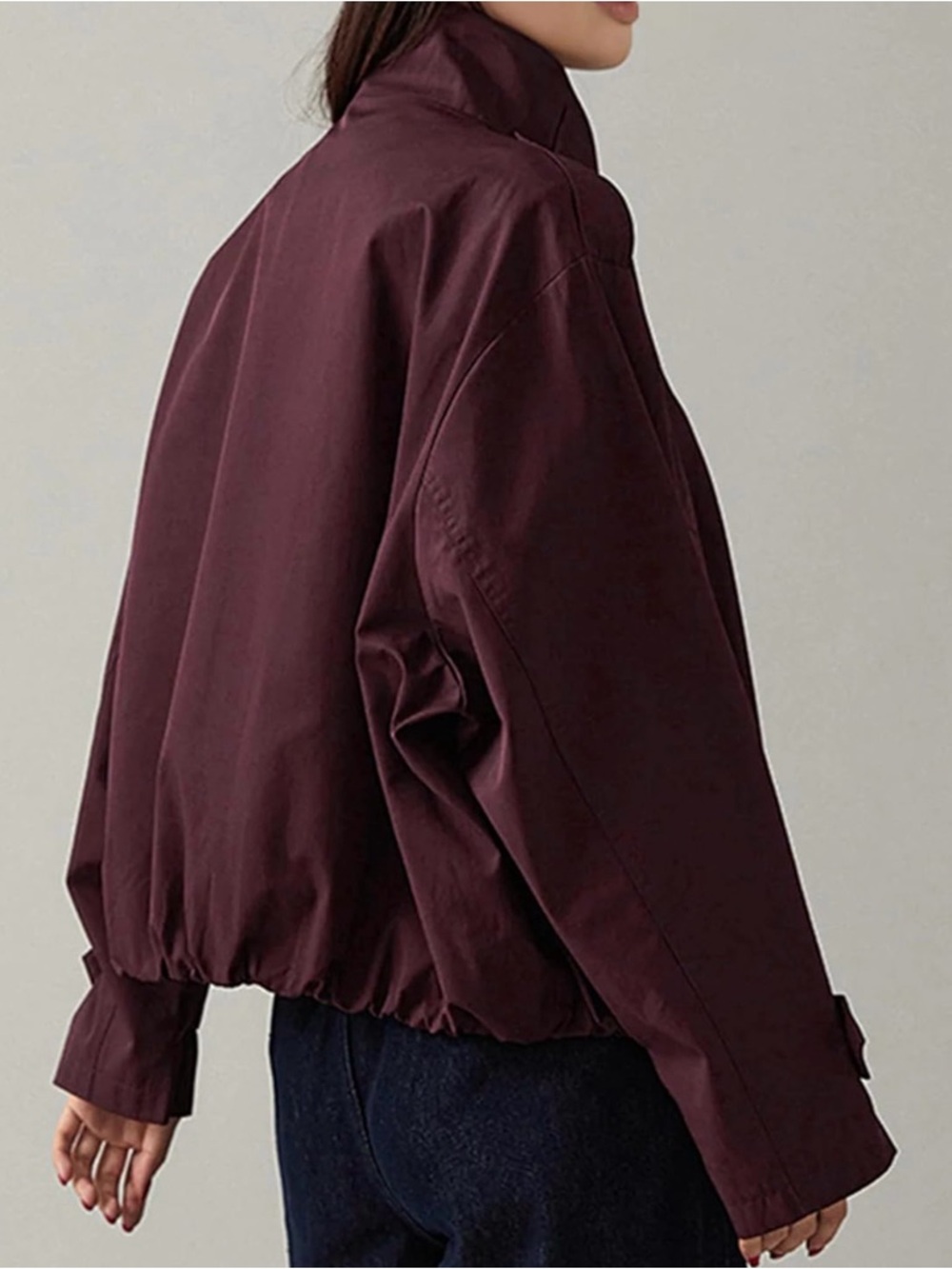 Women's Cropped Trench Jacket - Burgundy - Picture 4 of 6